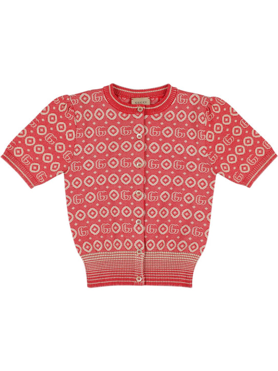 Gucci: Cotton jacquard cardigan - Kırmızı/Bej - kids-girls_0 | Luisa Via Roma