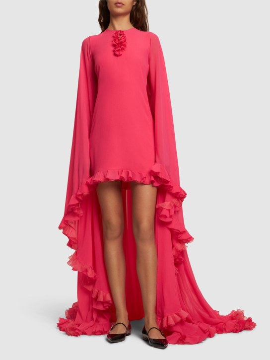 Giambattista Valli: Silk georgette l/s mini dress w/ cape - Fuşya - women_1 | Luisa Via Roma