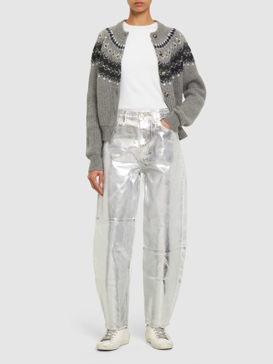 GANNI: Foil coated denim jeans - Bright White - women_1 | Luisa Via Roma