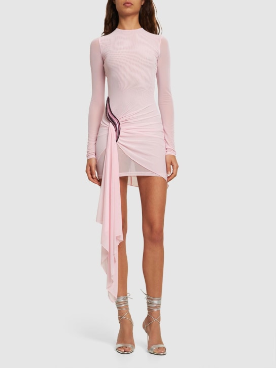 David Koma: Embellished jersey & mesh mini dress - Light Pink - women_1 | Luisa Via Roma