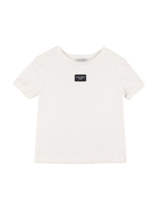 Dolce&Gabbana: T-Shirt aus Baumwolle mit Logopatch - Weiß - kids-girls_0 | Luisa Via Roma