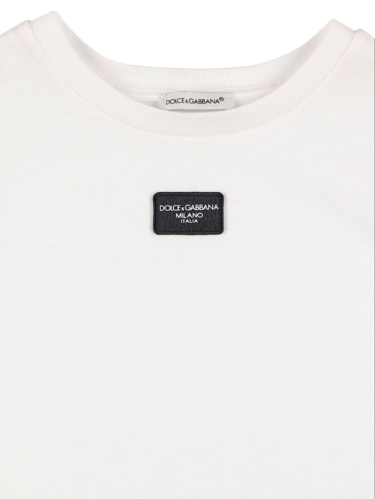 Dolce&Gabbana: T-Shirt aus Baumwolle mit Logopatch - Weiß - kids-girls_1 | Luisa Via Roma