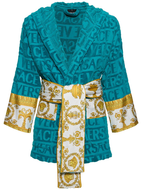 Versace: Barocco & Robe short cotton robe - Blue - men_0 | Luisa Via Roma