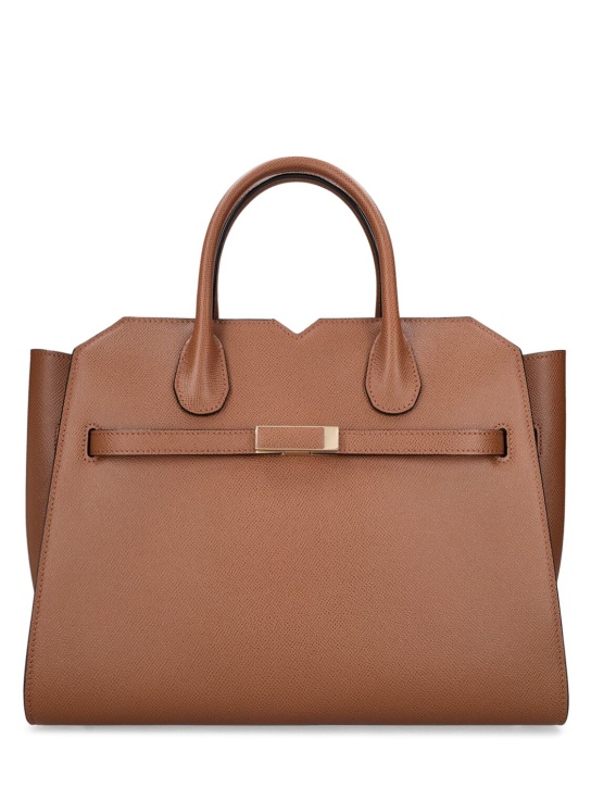 Valextra: Medium Milano leather tote bag - Cioccolato - women_0 | Luisa Via Roma