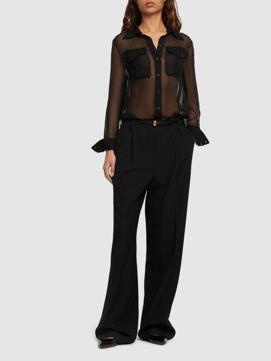 Alberta Ferretti: Sheer silk chiffon shirt w/high pockets - Black - women_1 | Luisa Via Roma