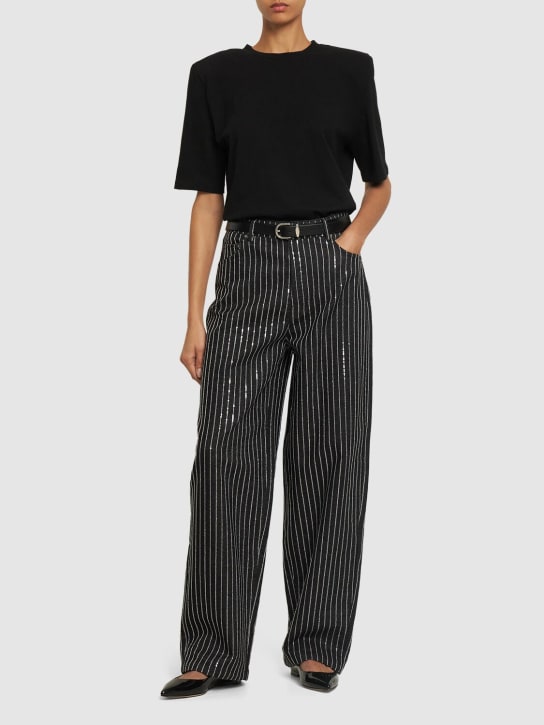 Rotate: Sequined cotton twill wide pants - Siyah - women_1 | Luisa Via Roma