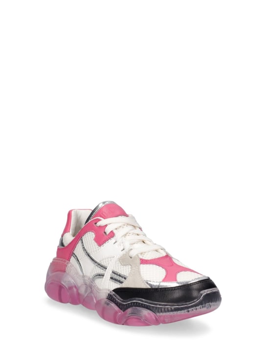 Moschino: 网眼&皮革运动鞋 - 白色/红色 - women_1 | Luisa Via Roma