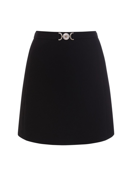 Versace: Grain de poudre wool mini skirt - Siyah - women_0 | Luisa Via Roma