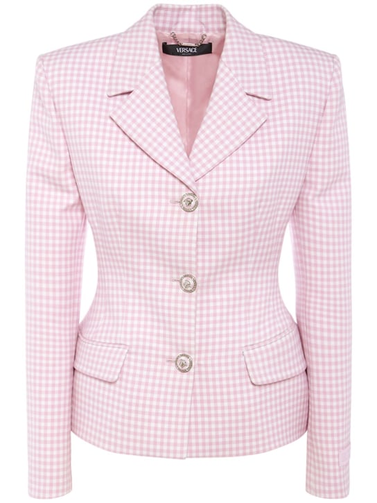 Versace: Double wool natté single breast jacket - Pink - women_0 | Luisa Via Roma