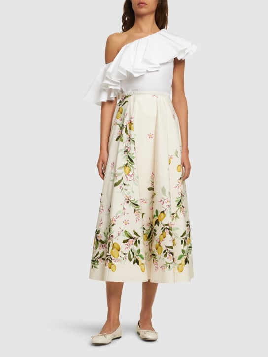 Giambattista Valli: Printed cotton poplin long skirt - Multi Ivory - women_1 | Luisa Via Roma