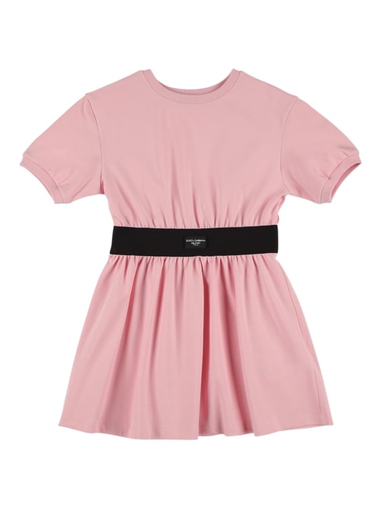 Dolce&Gabbana: Vestido de jersey de algodón con logo - Rosa - kids-girls_0 | Luisa Via Roma