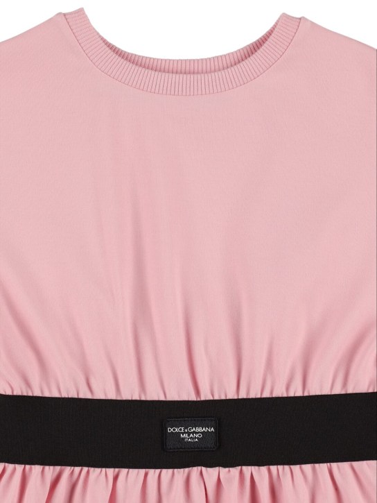 Dolce&Gabbana: Vestito in jersey di misto cotone con logo - Rosa - kids-girls_1 | Luisa Via Roma