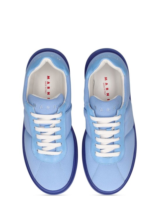 Marni Junior: Sneakers à lacets en cuir et coton - Bleu - kids-boys_1 | Luisa Via Roma