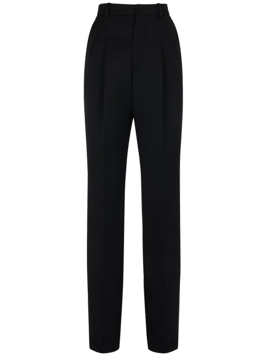 Saint Laurent: Pantalones de lana con cintura alta - Negro - men_0 | Luisa Via Roma