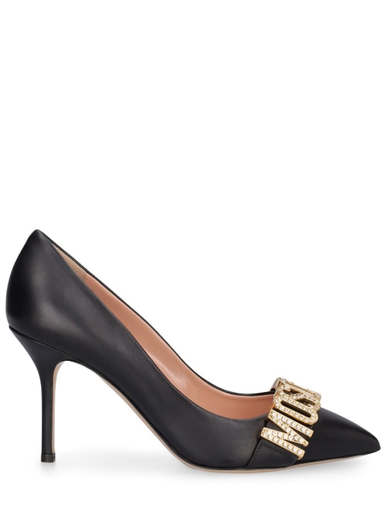 Moschino: 85mm Leather high heels - Siyah - women_0 | Luisa Via Roma
