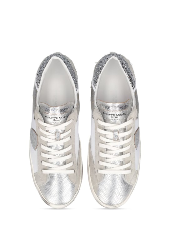 PHILIPPE MODEL: Paris leather lace-up sneakers - White/Silver - kids-girls_1 | Luisa Via Roma
