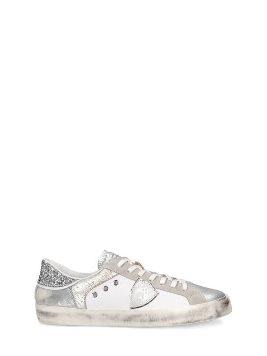 PHILIPPE MODEL: Paris leather lace-up sneakers - White/Silver - kids-girls_0 | Luisa Via Roma