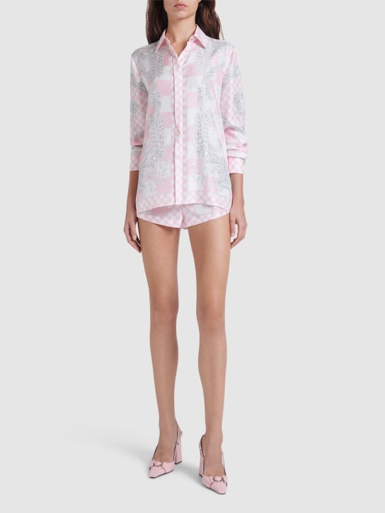 Versace: Camisa de sarga de seda con estampado - Rosa/Multi - women_1 | Luisa Via Roma