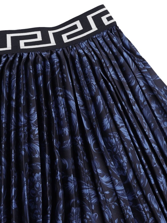 Versace: Falda midi de sarga de algodón - Azul Marino - kids-girls_1 | Luisa Via Roma