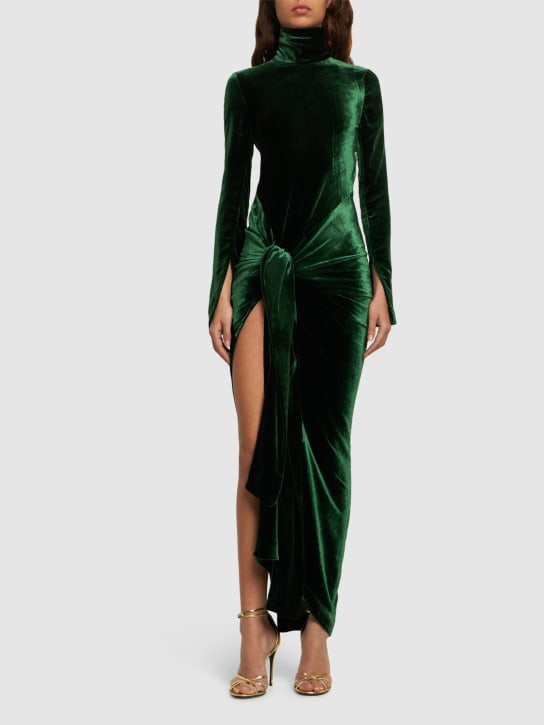 Petar Petrov: Vestito midi in velluto drappeggiato - Smeraldo - women_1 | Luisa Via Roma