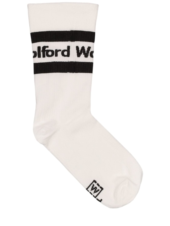 Wolford: Logo rib knit cotton blend socks - White - women_0 | Luisa Via Roma