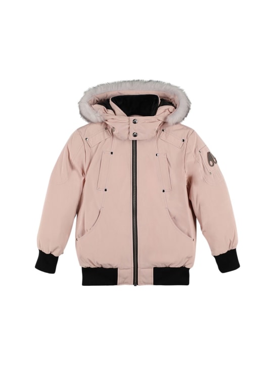 Moose Knuckles: Nylon down bomber jacket w/ fur - Pink - kids-girls_0 | Luisa Via Roma