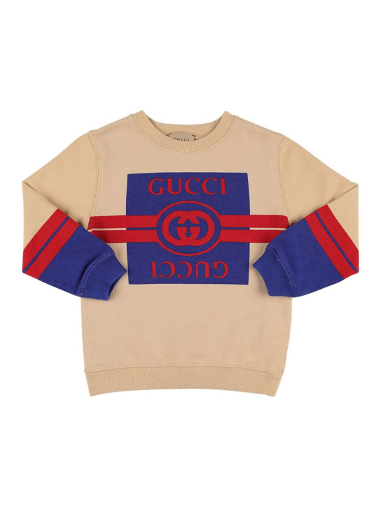 Gucci: Sweat-shirt en feutre de coton - Crème Multicouleur - kids-boys_0 | Luisa Via Roma