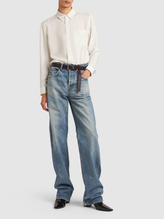 Saint Laurent: Adjusted maxi cotton denim long jeans - Blue - men_1 | Luisa Via Roma