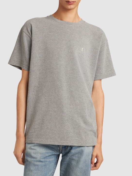 Saint Laurent: Cassandre cotton blend t-shirt - Grey - men_1 | Luisa Via Roma