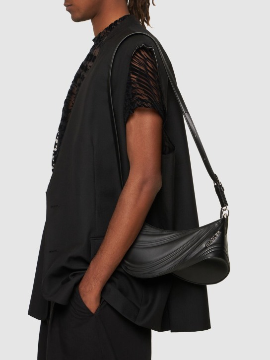 MUGLER: Medium Spiral leather shoulder bag - Black - men_1 | Luisa Via Roma