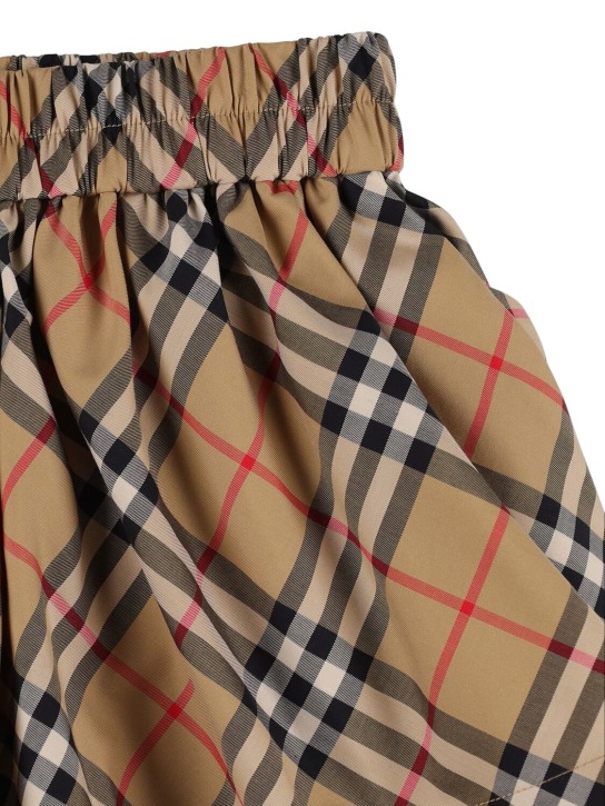 Burberry: Short en coton mélangé plissé à carreaux - Beige - kids-girls_1 | Luisa Via Roma