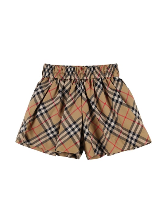 Burberry: Check print pleated cotton blend shorts - Beige - kids-girls_0 | Luisa Via Roma