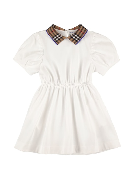 Burberry: Robe-chemise en jersey avec inserts à carreaux - Blanc - kids-girls_0 | Luisa Via Roma