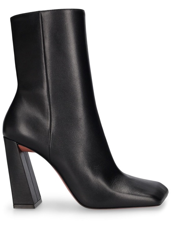 Amina Muaddi: 95mm Marine leather ankle boots - Siyah - women_0 | Luisa Via Roma