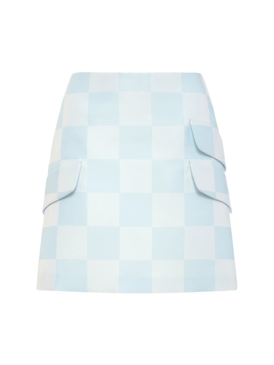 Versace: Big Damier silk blend duchesse skirt - Light Blue - women_0 | Luisa Via Roma