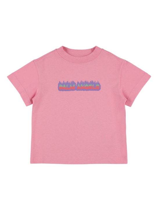Palm Angels: T-shirt PA Flames in cotone - Rosa - kids-girls_0 | Luisa Via Roma