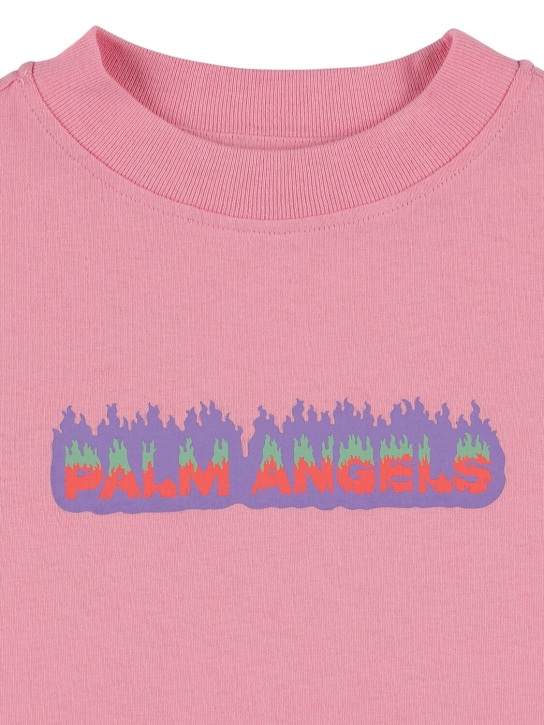 Palm Angels: T-shirt PA Flames in cotone - Rosa - kids-girls_1 | Luisa Via Roma