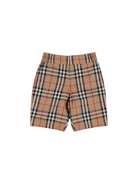 Burberry: Check print cotton shorts - Beige - kids-boys_0 | Luisa Via Roma