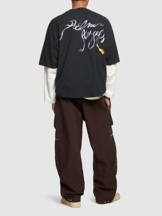 Palm Angels: T-shirt en coton à logo Foggy - Noir - men_1 | Luisa Via Roma
