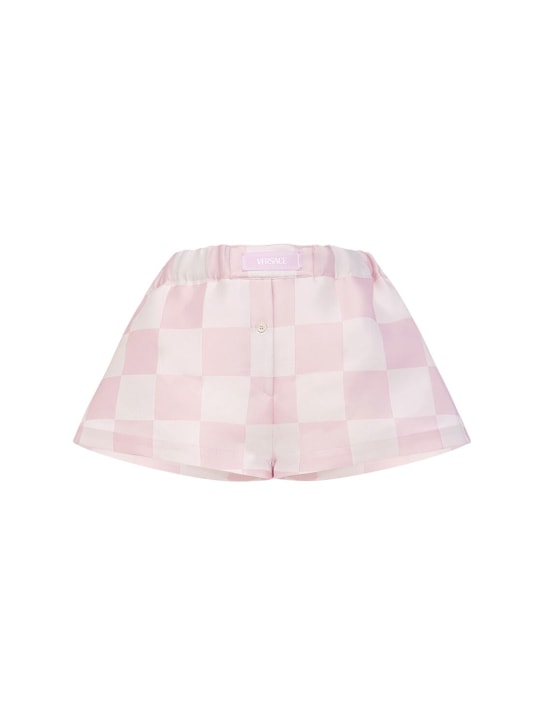 Versace: Big Damier silk blend duchesse shorts - Pink - women_0 | Luisa Via Roma