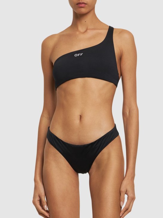 Off-White: Off stamp Lycra one shoulder bikini set - Black - women_1 | Luisa Via Roma