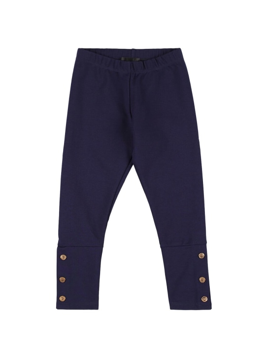 Versace: Jersey interlock leggings - Blue - kids-girls_0 | Luisa Via Roma