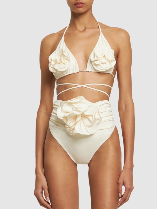 Magda Butrym: Bas de maillot de bain taille haute détail fleur - Crème - women_1 | Luisa Via Roma