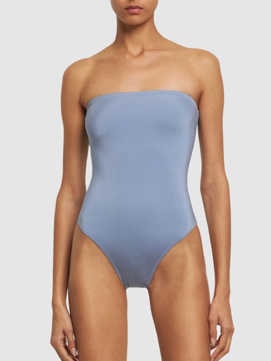 Lido: Sedici strapless shiny swimsuit - Light Blue - women_1 | Luisa Via Roma