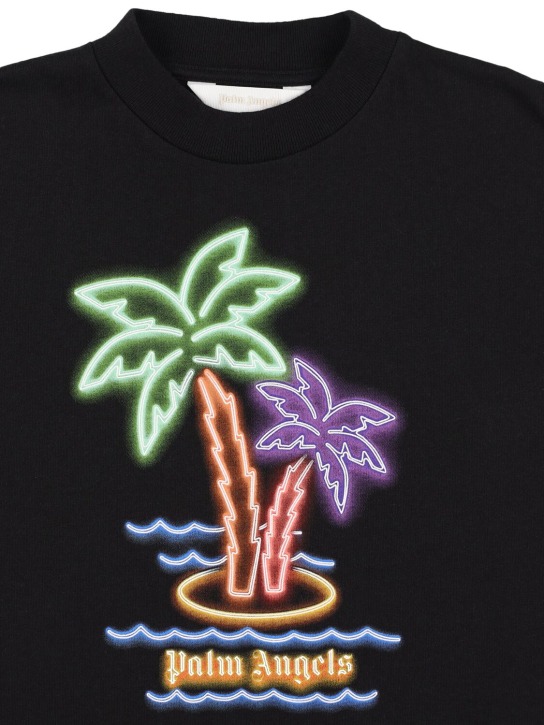 Palm Angels: T-shirt en coton Neon Palm - Noir/Multi - kids-girls_1 | Luisa Via Roma