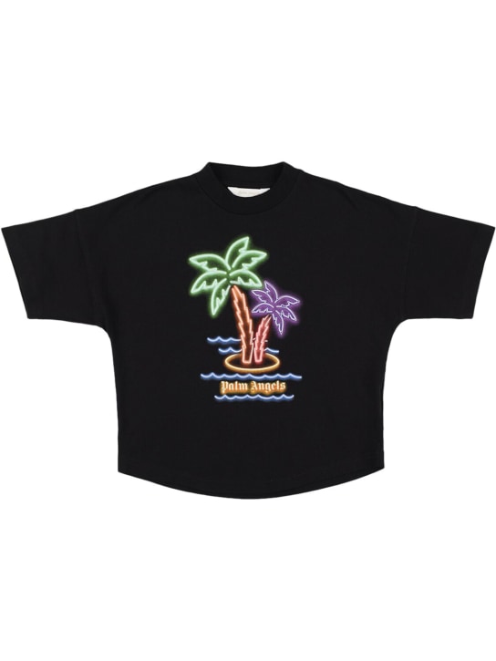 Palm Angels: Neon palm cotton t-shirt - Black/Multi - kids-boys_0 | Luisa Via Roma