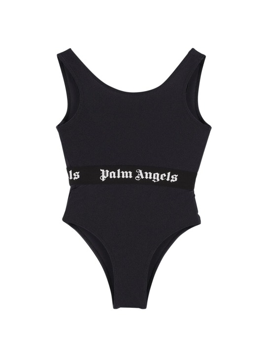Palm Angels: Logo band swimsuit - Siyah - kids-girls_0 | Luisa Via Roma