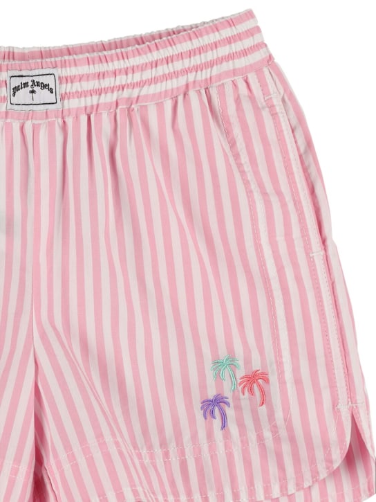 Palm Angels: 3 Palms striped cotton boxer shorts - Rose - kids-girls_1 | Luisa Via Roma