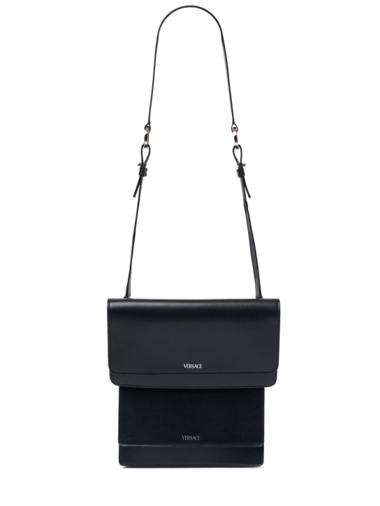 Versace: Leather crossbody bag - Black/Palladium - men_0 | Luisa Via Roma