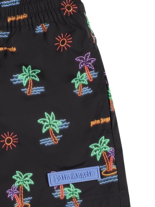 Palm Angels: Neon Palms tech beachwear shorts - Black/Multi - kids-boys_1 | Luisa Via Roma